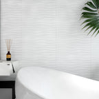 Motion White Satin Tile - lifestyle view