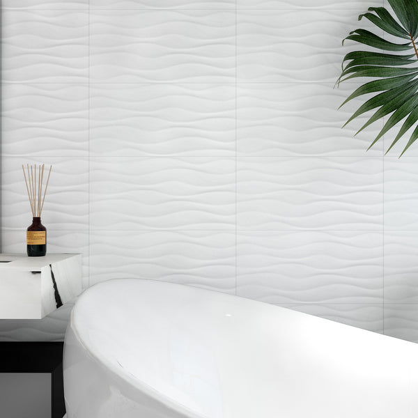 Motion White Satin Tile - lifestyle view