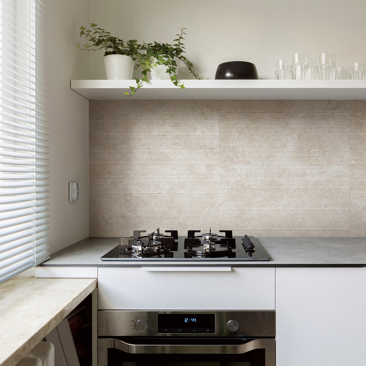 Travertine Carved Crema Embossed Matt Tile - lifestyle view