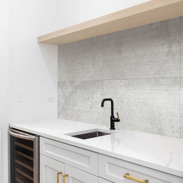 Travertine Carved Grigio Embossed Matt Tile - lifestyle view