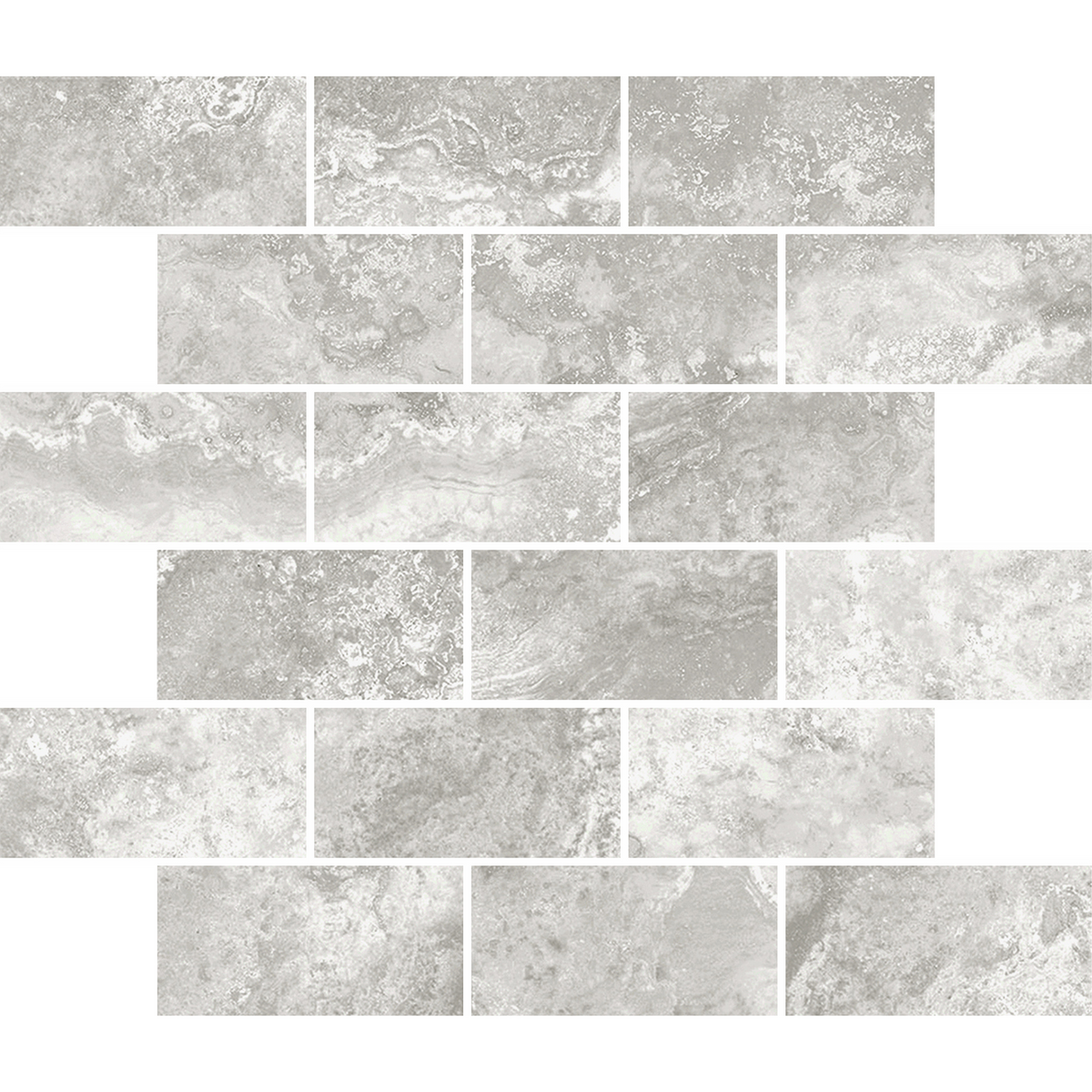 Pompeii Travertine Brick Tortora Structured HiLite Silk Tumbled Edge Mosaic