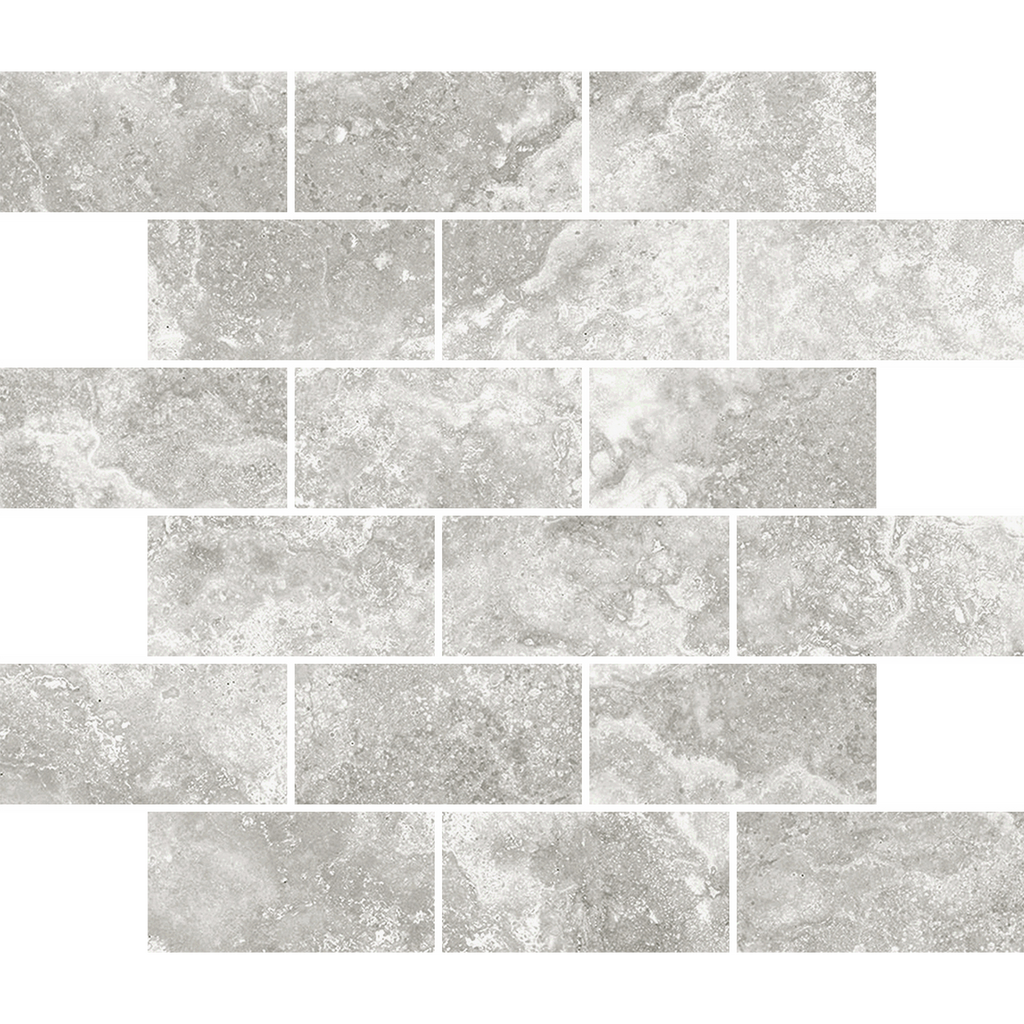 Travertine Brick Tortora Structured HiLite Silk Tumbled Edge Mosaic