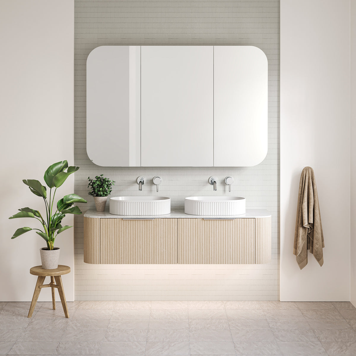 Vanity Wall Hung 1500 Double WG Basins SilkSurface AC Top - lifestyle view