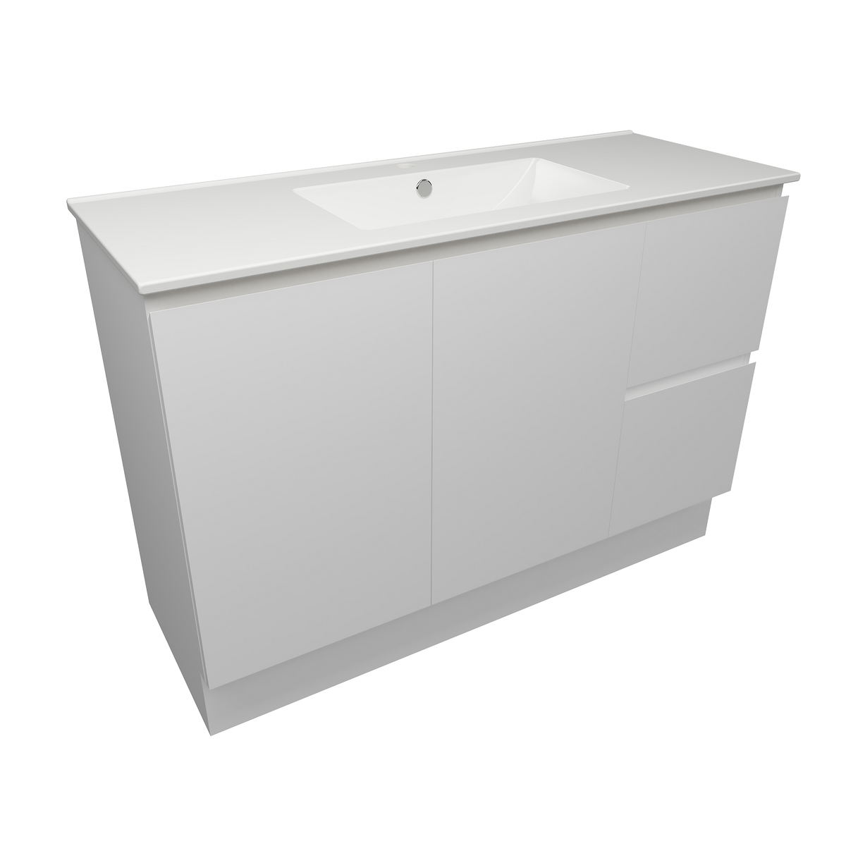 Vanity  Floor Standing 1200 White Satin Centre Bowl 1TH Alpha Top