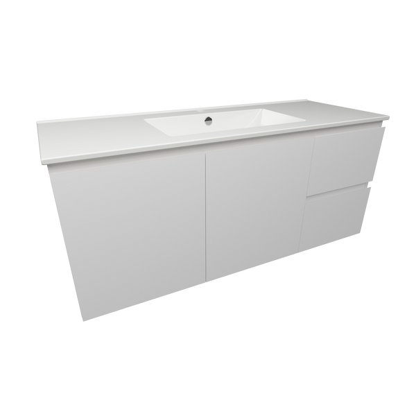 Wall Hung Vanity 1200 White Satin Centre Bowl 1TH Alpha Top