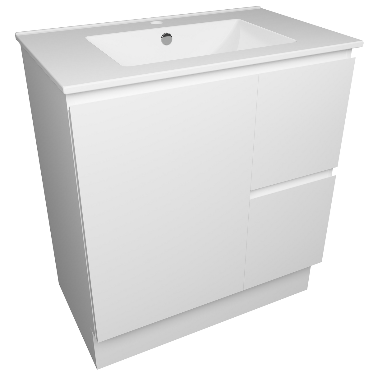 Vanity Floor Standing 750 White Satin Centre Bowl 1TH Alpha Top