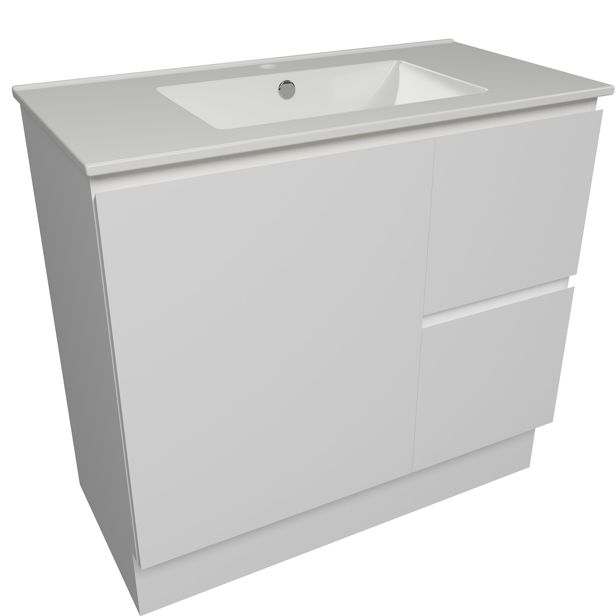 Vanity Floor Standing 900 White Satin Centre Bowl 1TH Alpha Top