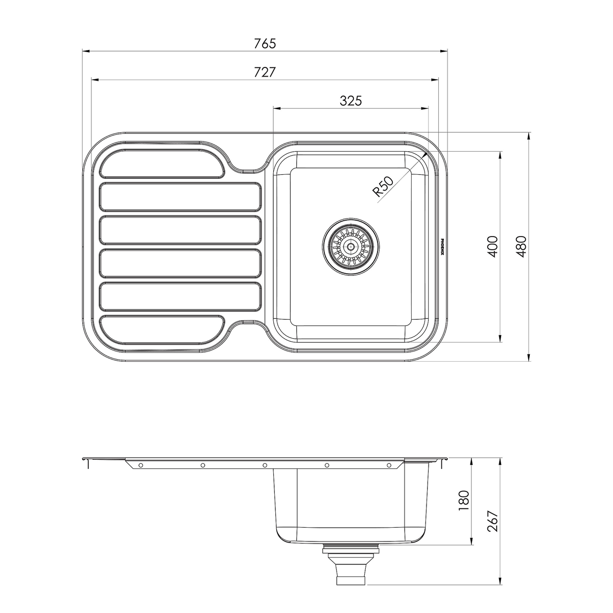 1000 Single Bowl Sink W/-Drainer NTH  Stainless Steel
