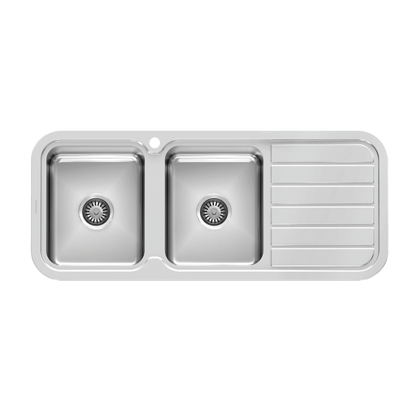 1000 Double L/H Bowl Sink W/-Drainer 1TH Stainless Steel