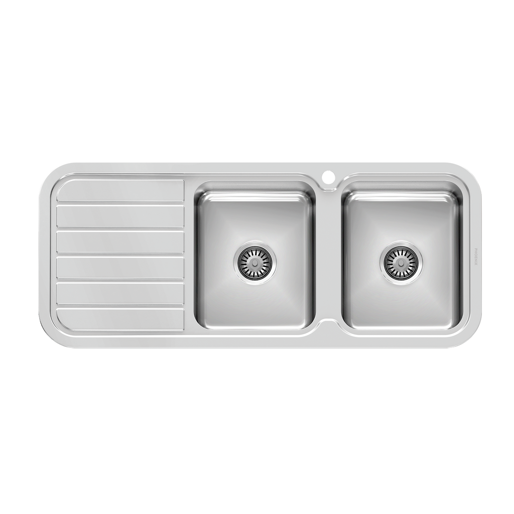 1000 Double R/H Bowl Sink W/-Drainer 1TH Stainless Steel