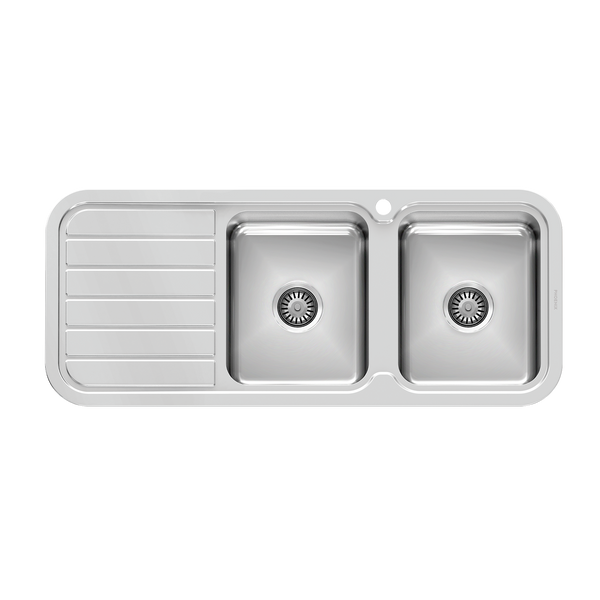 1000 Double R/H Bowl Sink W/-Drainer 1TH Stainless Steel