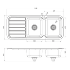 1000 Double R/H Bowl Sink W/-Drainer 1TH Stainless Steel