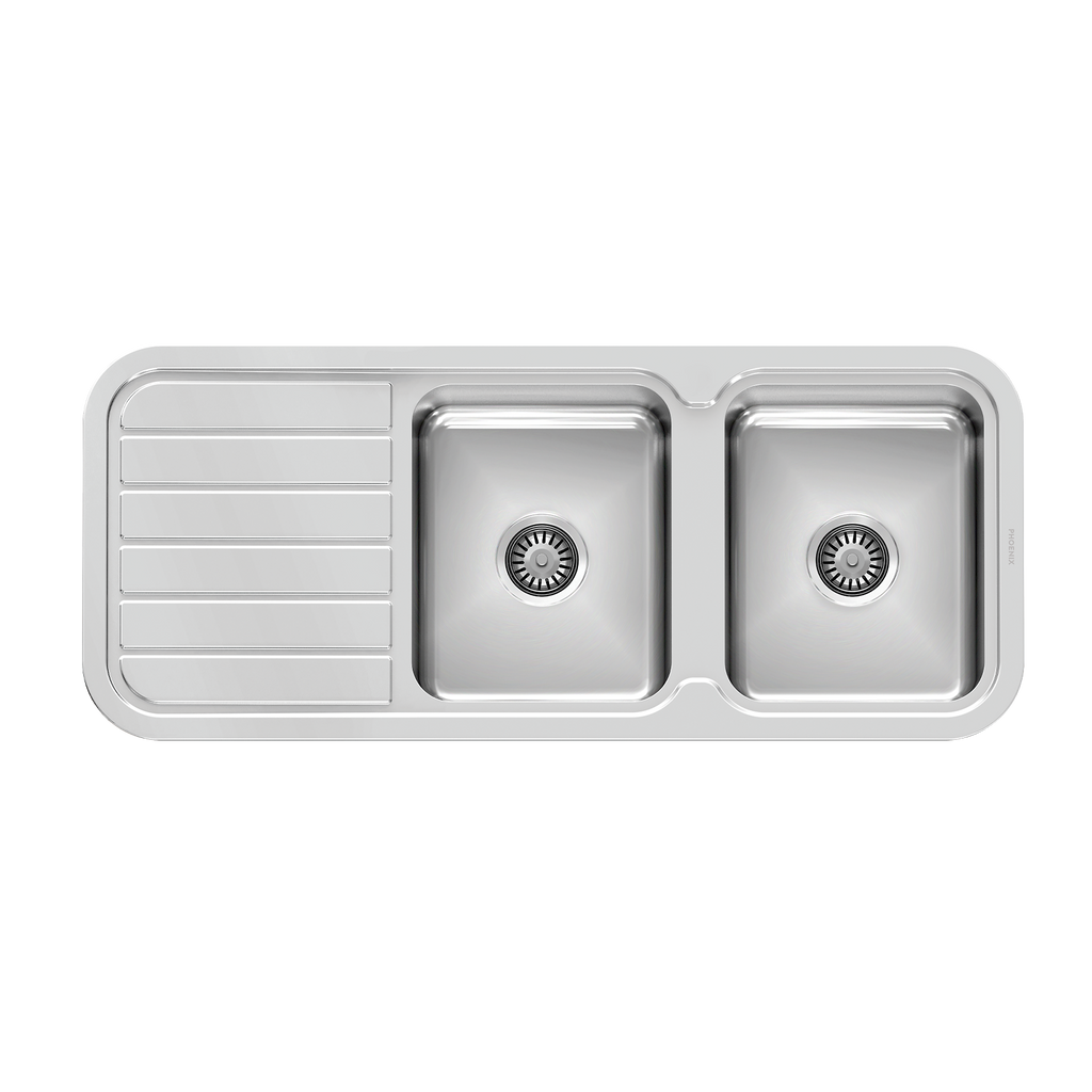 1000 Double Bowl Sink W/-Drainer NTH  Stainless Steel