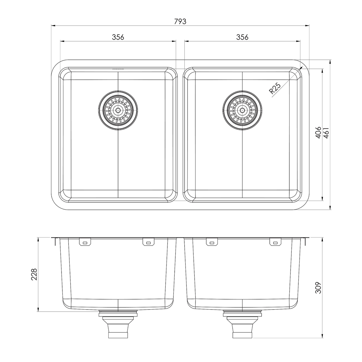 2000 Double Bowl Sink Stainless Steel