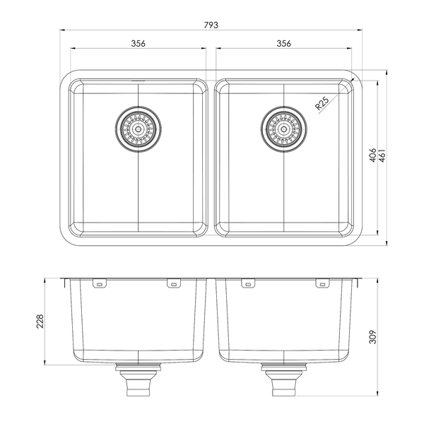 2000 Double Bowl Sink Stainless Steel