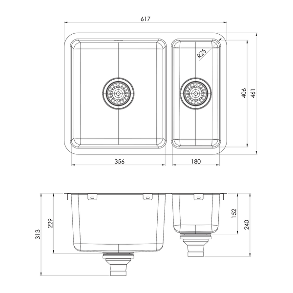 2000 1-1/2 Bowl Sink Stainless Steel