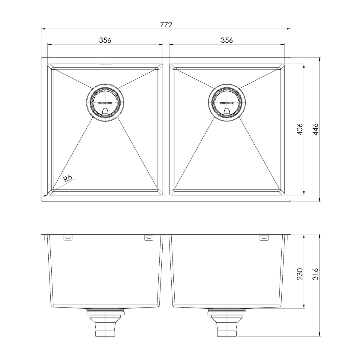 4000 Double Bowl Sink Brushed Black