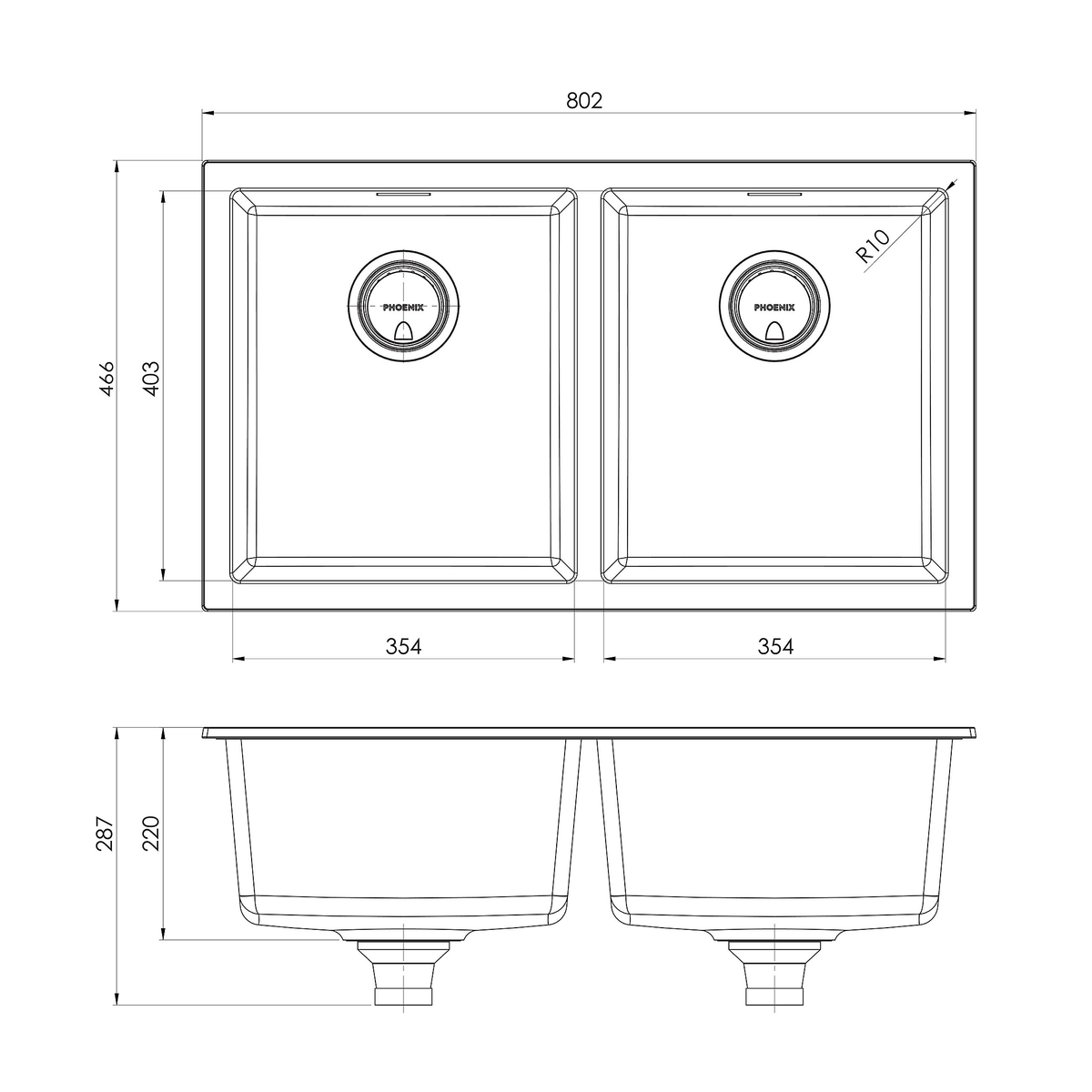5000 Double Bowl Sink  Matte Black Granite