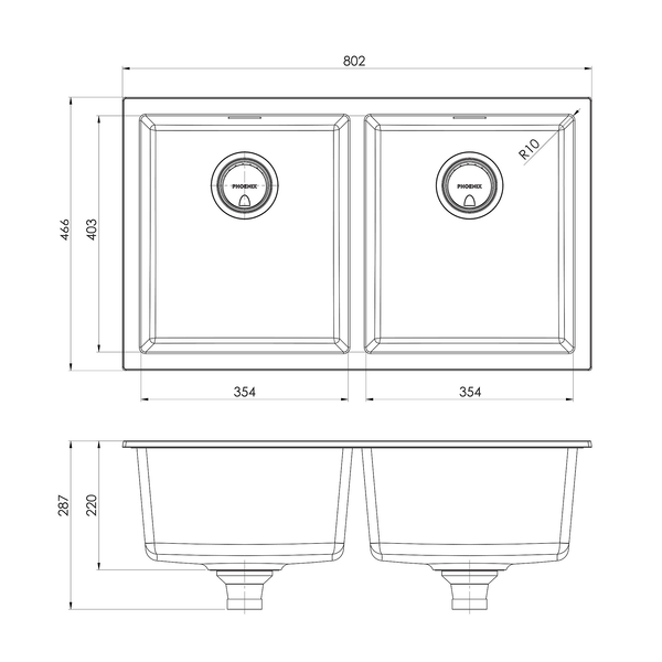 5000 Double Bowl Sink  Matte Black Granite