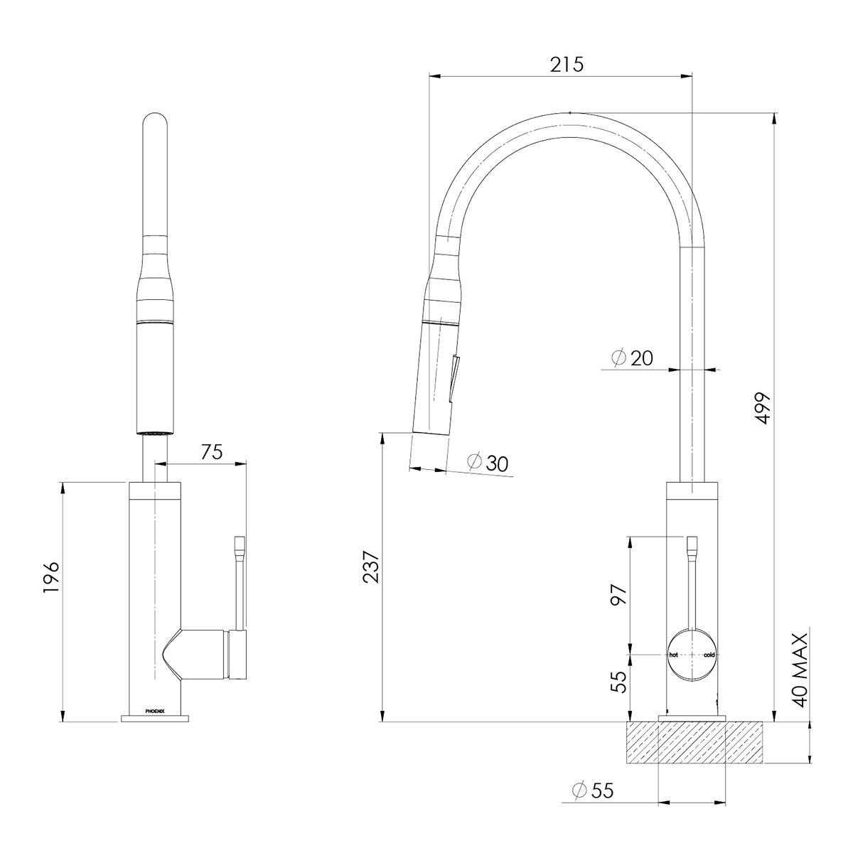 Pull Out Sink Mixer 220 Matte Black
