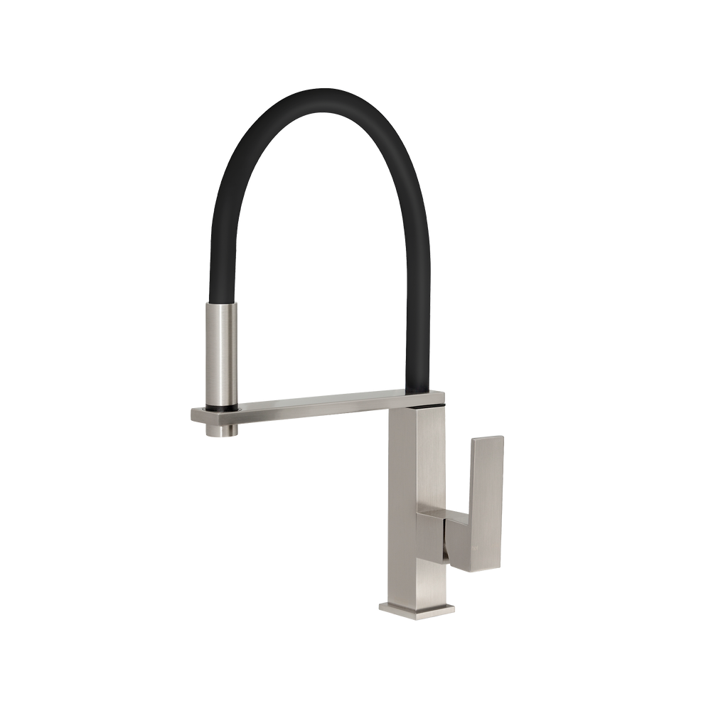 Flexible Hose Sink Mixer Square 210 Brushed Nickel