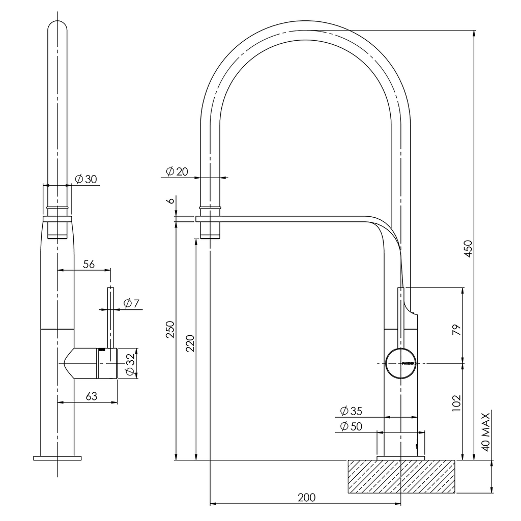 Flexible Hose Sink Mixer 200 Chrome