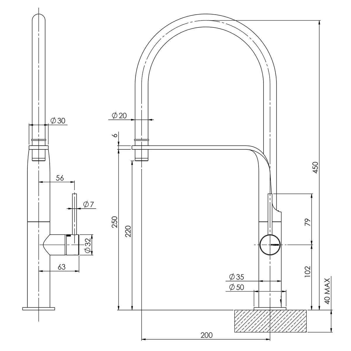Flexible Hose Sink Mixer 200 Chrome