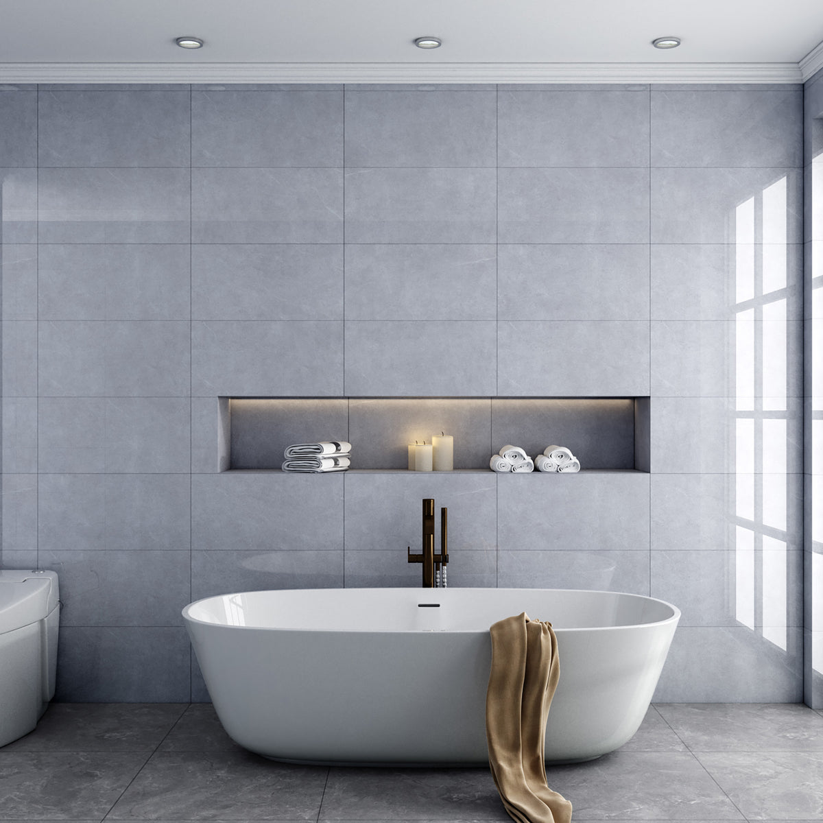 Stone Latte Grey Gloss Tile - lifestyle view