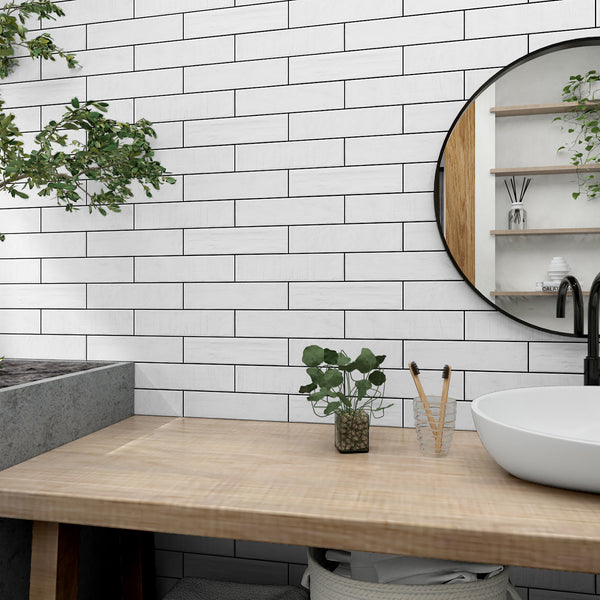 White Structured Satin Tile - lifestyle view