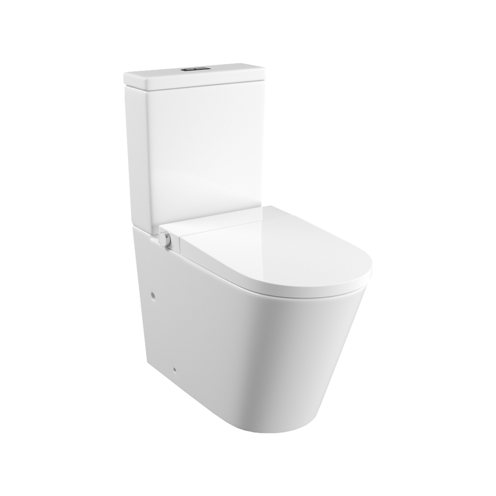 Back To Wall Extra High Rimless Tornado Smart Bidet Toilet Suite Universal S&P Trap Gloss White