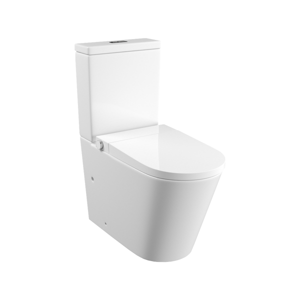 Back To Wall Extra High Rimless Tornado Smart Bidet Toilet Suite Universal S&P Trap Gloss White