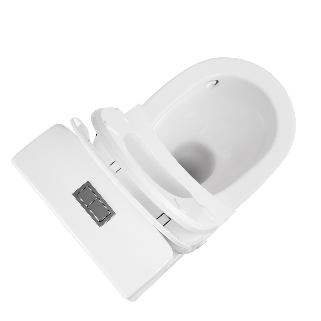 Back To Wall Extra High Rimless Tornado Smart Bidet Toilet Suite Universal S&P Trap Gloss White