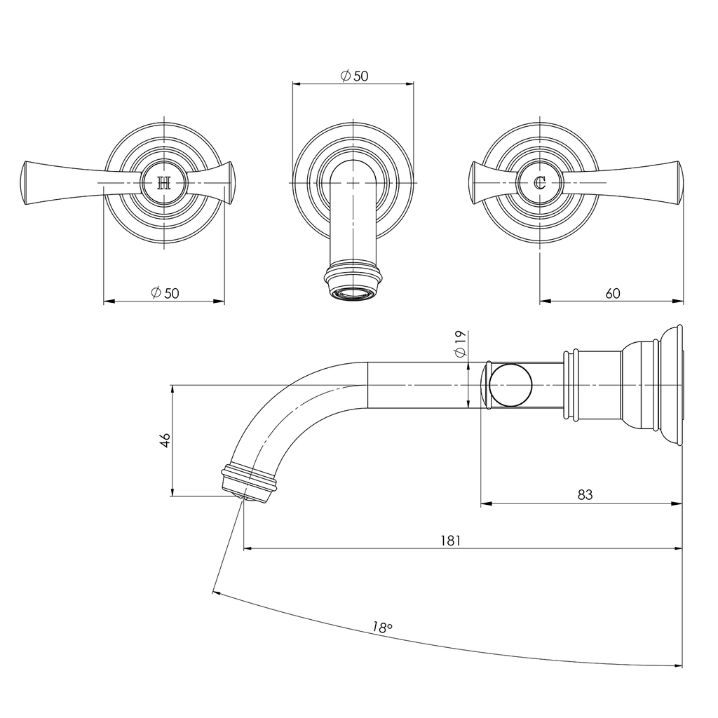 Wall Basin/Bath Tap Set Chrome