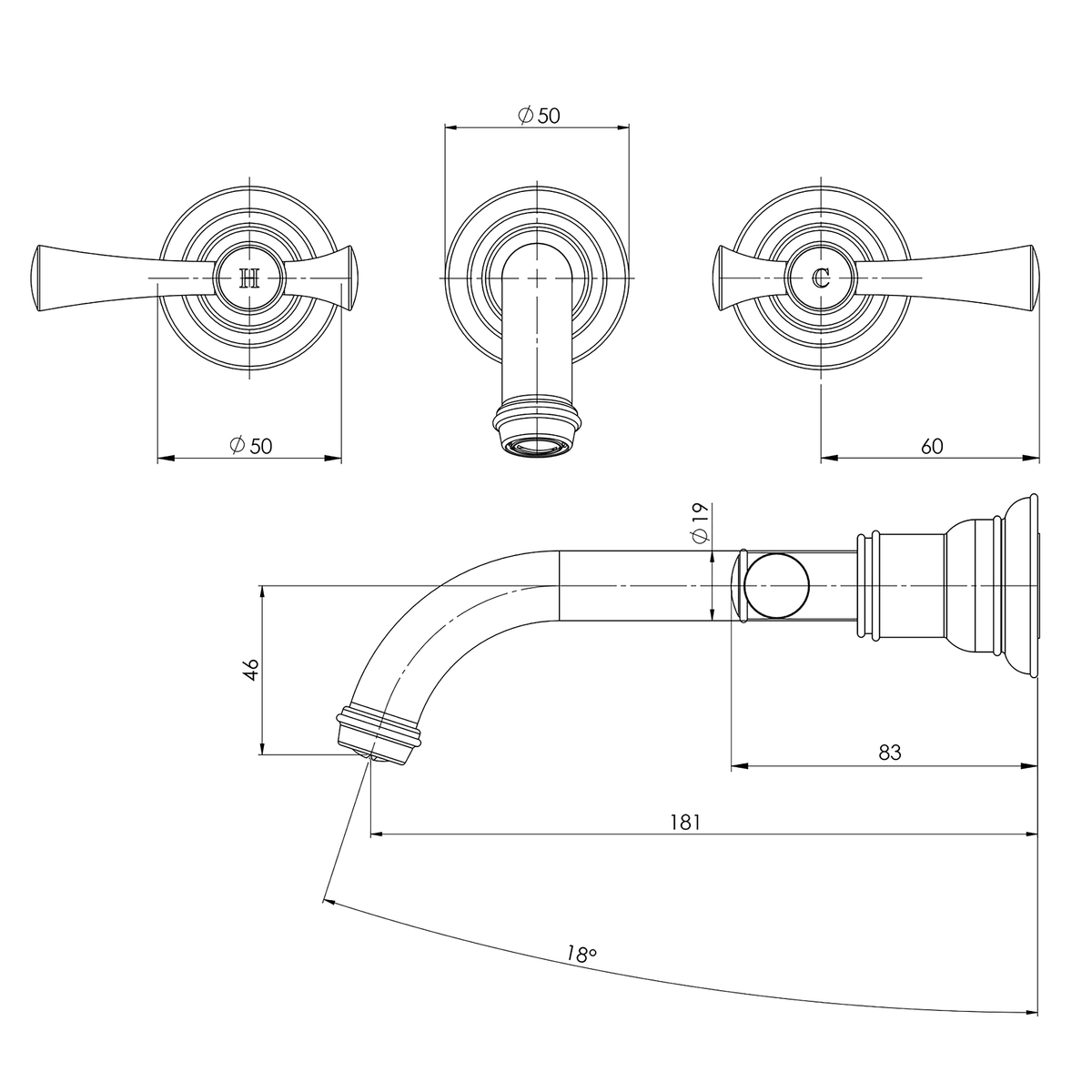 Wall Basin/Bath Tap Set Chrome