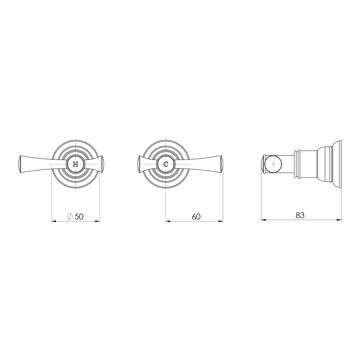 Wall Top Assemblies 15 Extended Spindles Chrome