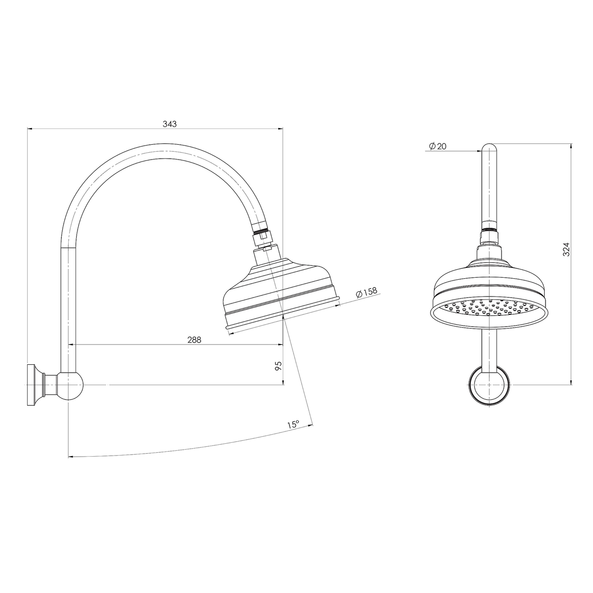 High-Rise Shower Arm & Rose Brushed Nickel