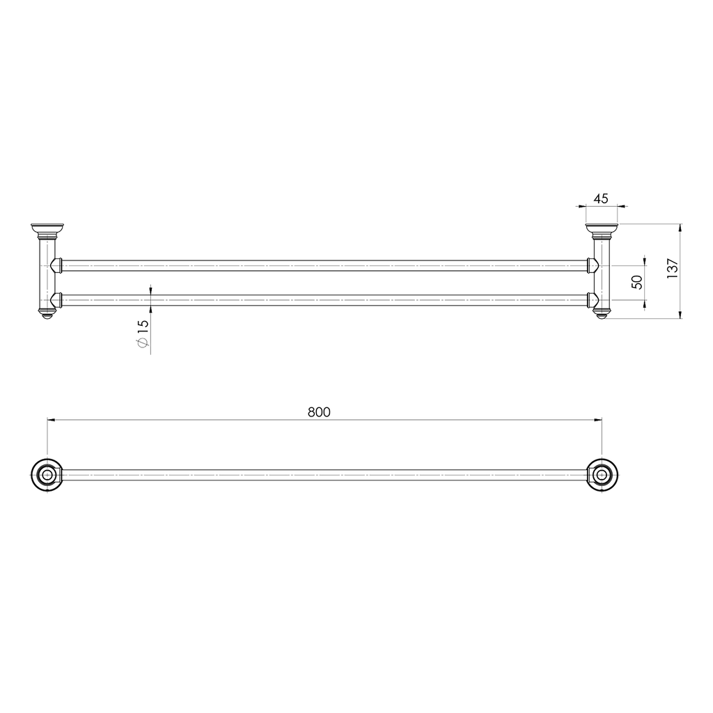 Double Towel Rail 800 Chrome