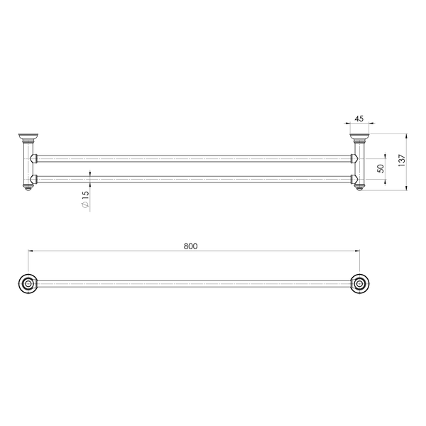 Double Towel Rail 800 Brushed Gold