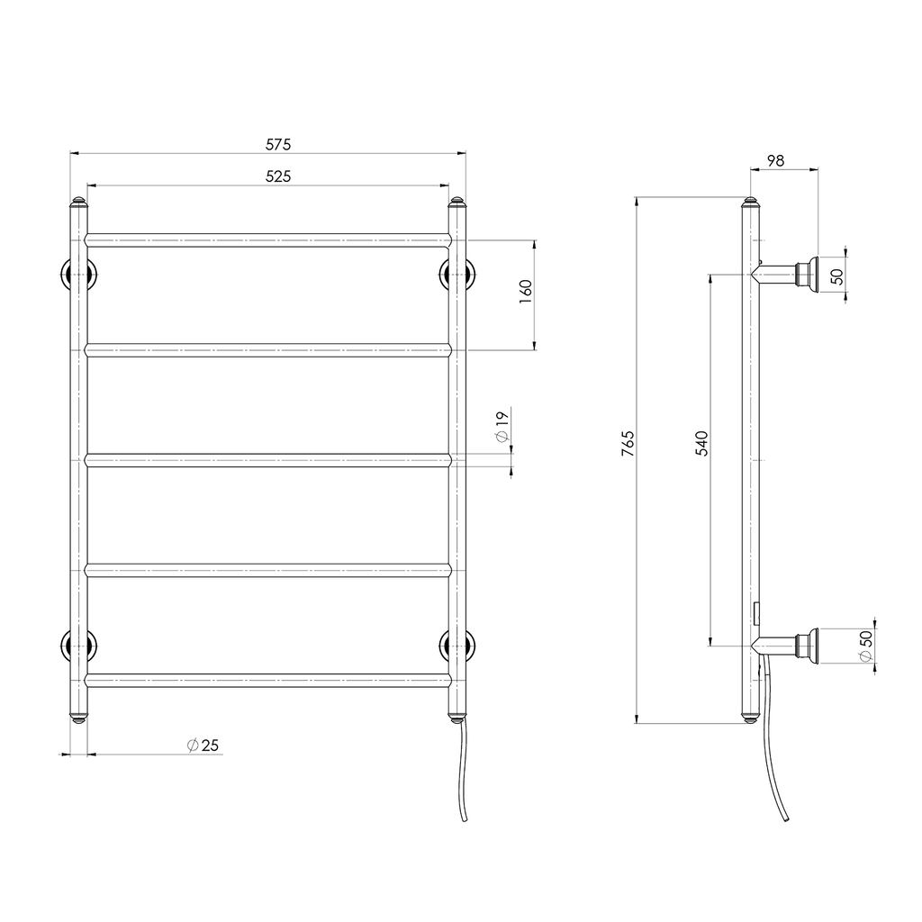 Heated Towel Ladder 550 x 750 Brushed Nickel