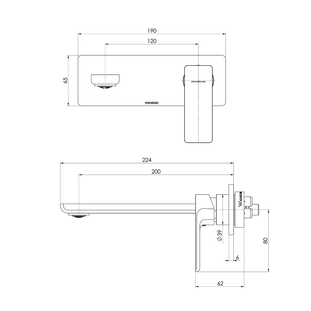 SwitchMix Wall Basin/Bath Mixer Set 200 Trim Kit Matte Black