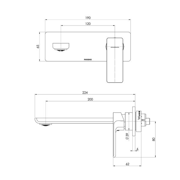 SwitchMix Wall Basin/Bath Mixer Set 200 Trim Kit Matte Black