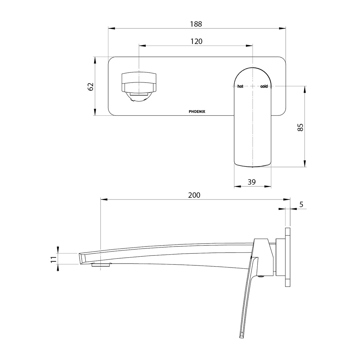 SwitchMix Wall Basin/Bath Mixer Set 200 Trim Kit Chrome