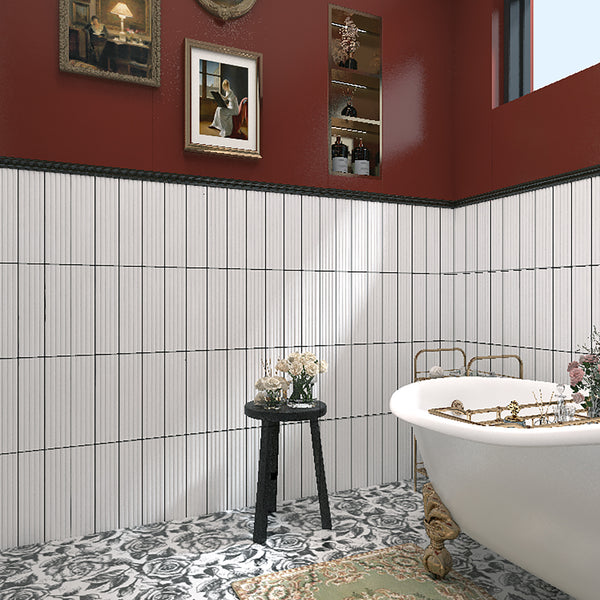 Wave White Embossed Satin Tile - lifestyle view
