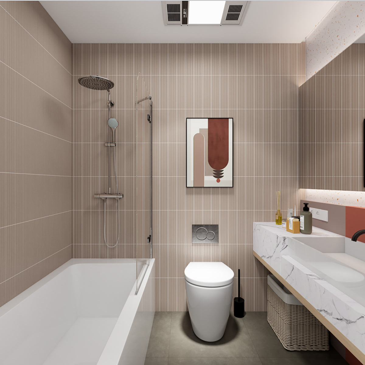 Wave Woodrose Embossed Satin Tile - lifestyle view
