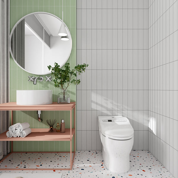 Peak White Embossed Satin Tile - lifestyle view