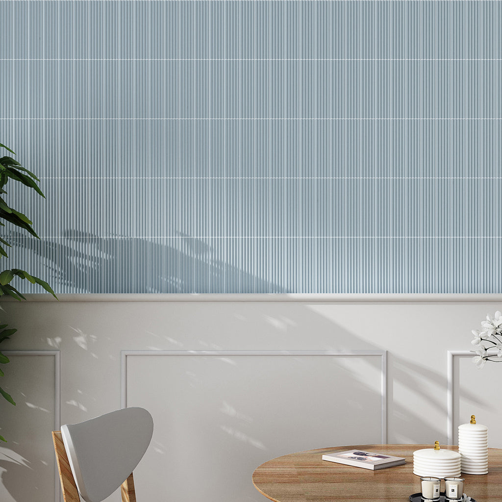Peak Dusk Blue Embossed Satin Tile - lifestyle view