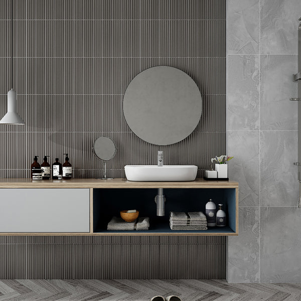 Peak Graphite Embossed Satin Tile - lifestyle view