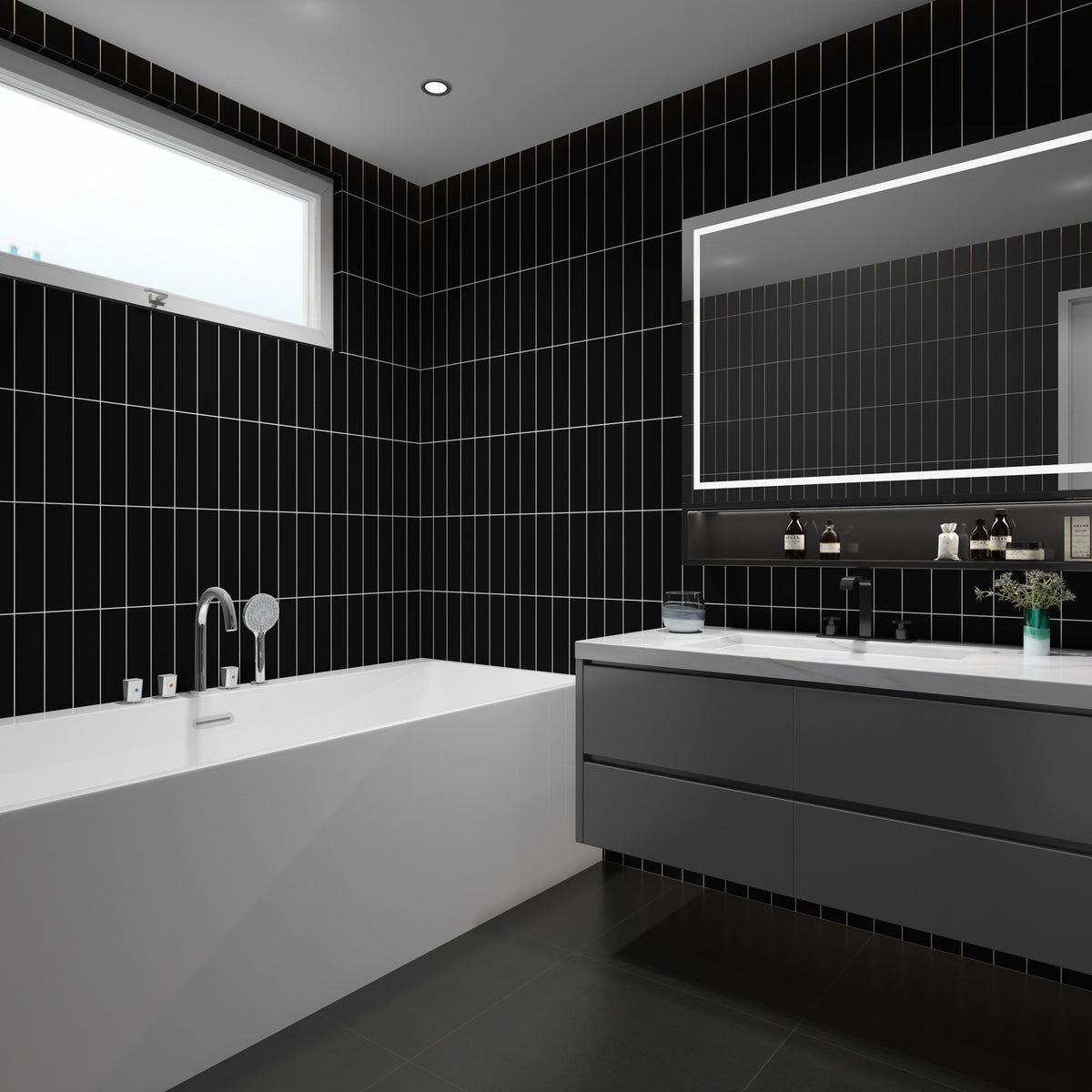 Night Black Satin Tile - lifestyle view