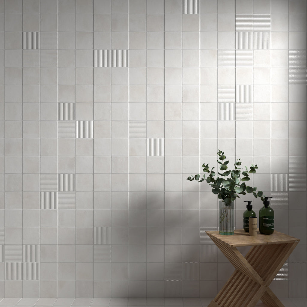 Line Whte Structured HiLite Matt Tile - lifestyle view