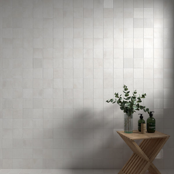 Line Whte Structured HiLite Matt Tile - lifestyle view